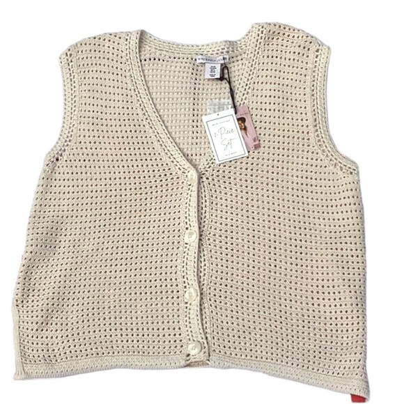 SINCERELY JULES NWT 2 PIECE SET CROCHET FLARE PANTS OFF WHITE WOMENS MEDIUM - Picture 6 of 10